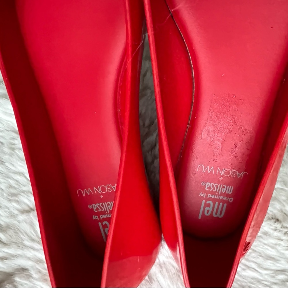 Mel Dreamed By Melissa + Jason Wu Red Big Bow Round Toe Jelly Shoes.  Size 2 - Picture 7 of 8